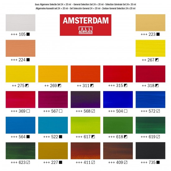 ACRYLIC 24 X 20 ML TUBES AMSTERDAM STANDARD SERIES PAINTS - OF ROYAL TALENS -